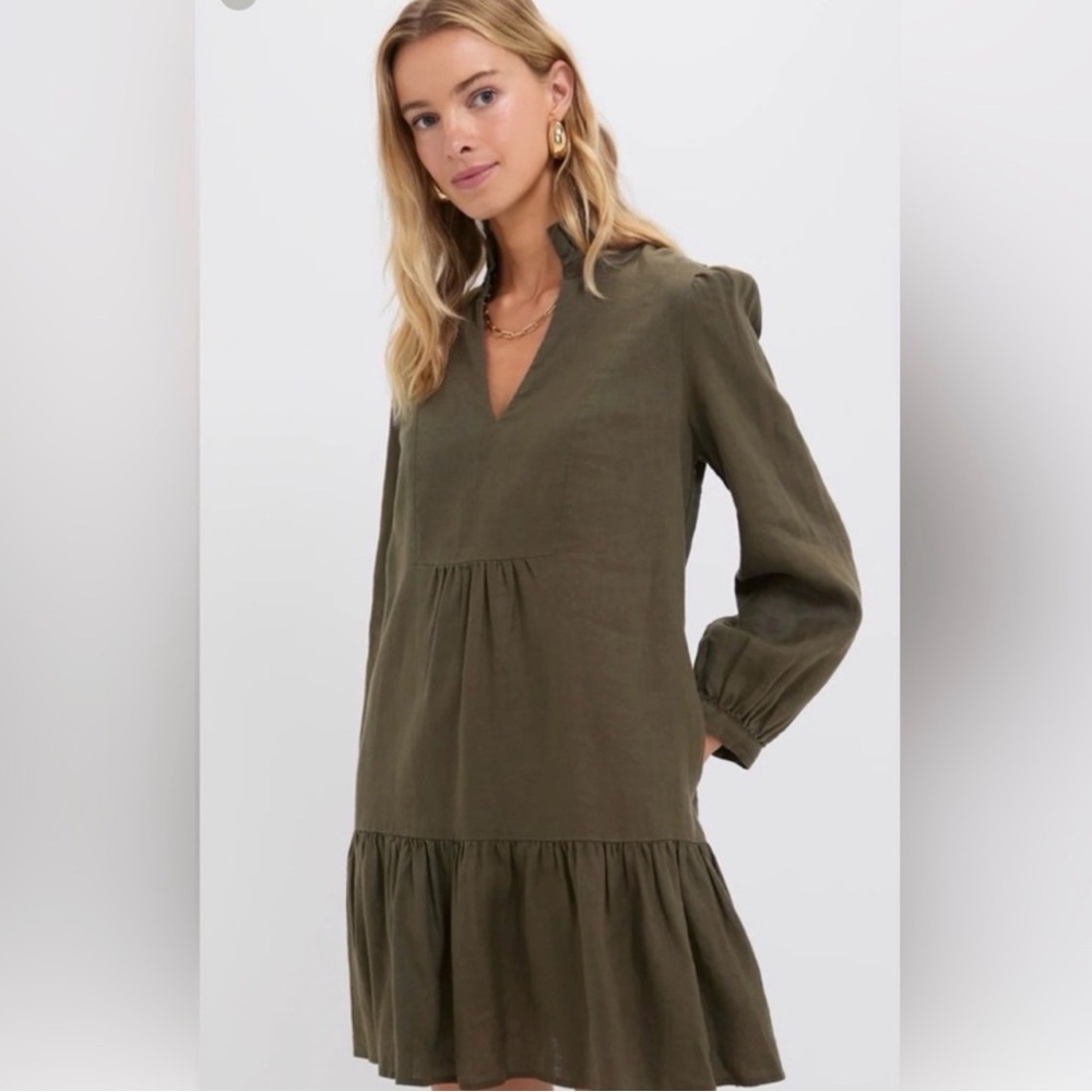 Tuckernuck Palmerston Olive Green Linen Mini Dress - Picture 2 of 2